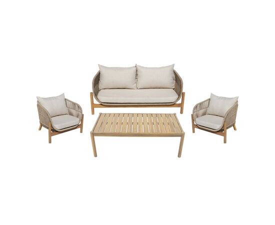 Σαλόνι εξωτερικού χώρου Lemanda pakoworld μασίφ ξύλο ακακίας με σχοινί και μπεζ μαξιλάρια - ΣΕΤ ΣΑΛΟΝΙΑ στο Milonadakis.gr