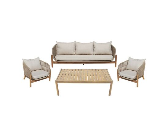 Σαλόνι εξωτερικού χώρου Verilan pakoworld μασίφ ξύλο ακακίας με σχοινί και μπεζ μαξιλάρια - ΣΕΤ ΣΑΛΟΝΙΑ στο Milonadakis.gr