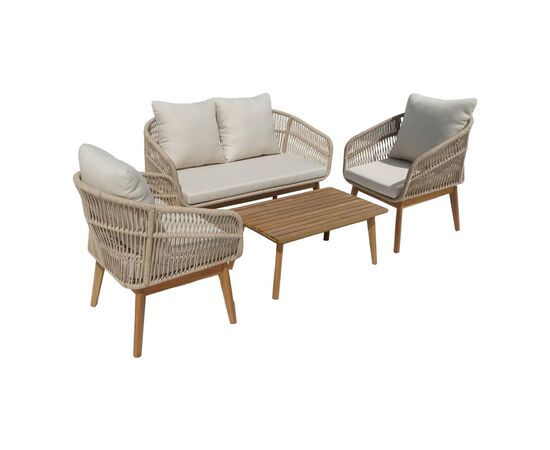 Σαλόνι εξωτερικού χώρου Macrena pakoworld μασίφ ξύλο ακακίας με σχοινί και μπεζ μαξιλάρια - ΣΕΤ ΣΑΛΟΝΙΑ στο Milonadakis.gr