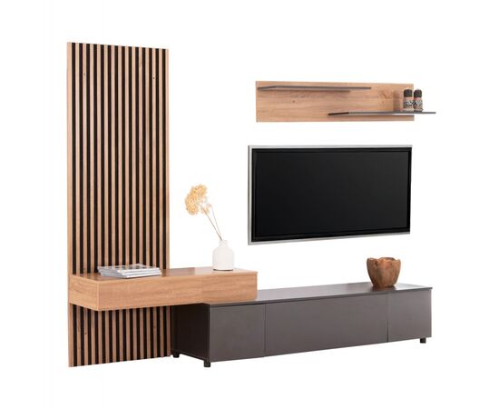 ΣΥΝΘΕΣΗ ΤΗΛΕΟΡΑΣΗΣ DORT HM18076.02 ΜΕΛΑΜΙΝΗ ΣΕ ΣΟΝΑΜΑ-ΣΚΟΥΡΟ ΓΚΡΙ 249.5x42.2x199.5Υεκ - ΕΠΙΠΛΑ ΤΗΛΕΟΡΑΣΗΣ στο Milonadakis.gr