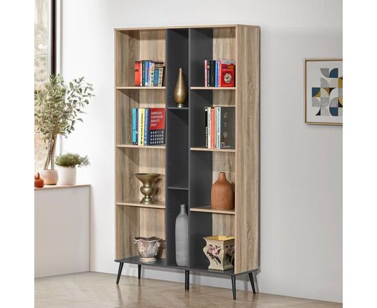 Βιβλιοθήκη Zezan pakoworld σε sonoma-ανθρακί απόχρωση 114x30x200.5εκ - ΒΙΒΛΙΟΘΗΚΕΣ στο Milonadakis.gr