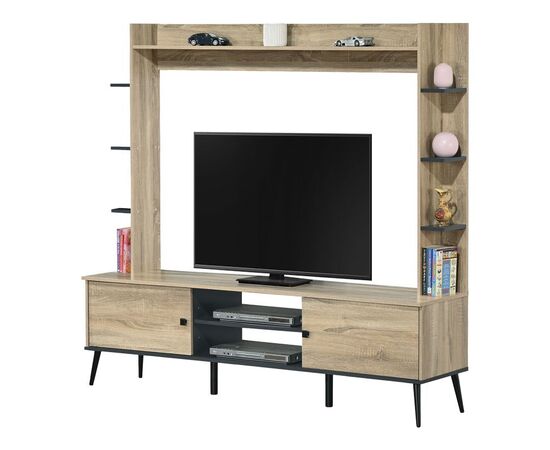 Σύνθετο σαλονιού Zezan pakoworld σε sonoma-ανθρακί απόχρωση 182.5x40x162εκ - ΕΠΙΠΛΑ ΤΗΛΕΟΡΑΣΗΣ στο Milonadakis.gr