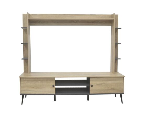 Σύνθετο σαλονιού Zezan pakoworld σε sonoma-ανθρακί απόχρωση 182.5x40x162εκ - ΕΠΙΠΛΑ ΤΗΛΕΟΡΑΣΗΣ στο Milonadakis.gr