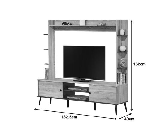 Σύνθετο σαλονιού Zezan pakoworld σε sonoma-ανθρακί απόχρωση 182.5x40x162εκ - ΕΠΙΠΛΑ ΤΗΛΕΟΡΑΣΗΣ στο Milonadakis.gr