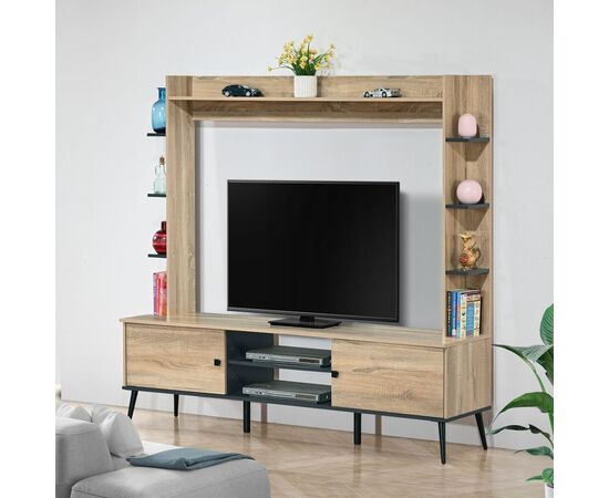 Σύνθετο σαλονιού Zezan pakoworld σε sonoma-ανθρακί απόχρωση 182.5x40x162εκ - ΕΠΙΠΛΑ ΤΗΛΕΟΡΑΣΗΣ στο Milonadakis.gr