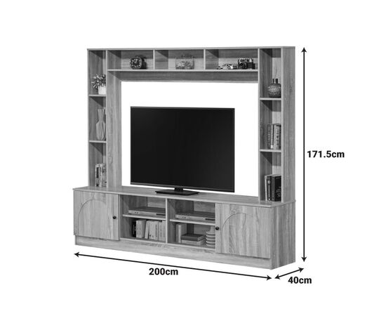 Σύνθετο σαλονιού Ambera pakoworld σε sonoma απόχρωση 200x40x171.5εκ - ΕΠΙΠΛΑ ΤΗΛΕΟΡΑΣΗΣ στο Milonadakis.gr