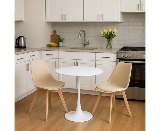 Τραπεζαρία Elijah-Gaston pakoworld σετ 3τεμ pp-pu σε taupe-λευκή απόχρωση με φυσικό πόδι Φ60x74εκ - ΤΡΑΠΕΖΑΡΙΕΣ στο Milonadakis.gr