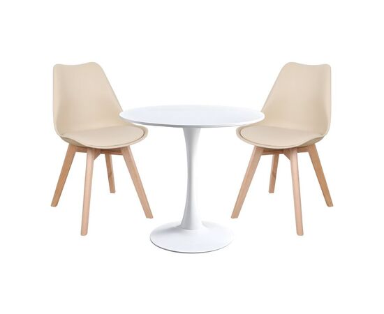 Τραπεζαρία Elijah-Gaston pakoworld σετ 3τεμ pp-pu σε taupe-λευκή απόχρωση με φυσικό πόδι Φ60x74εκ - ΤΡΑΠΕΖΑΡΙΕΣ στο Milonadakis.gr