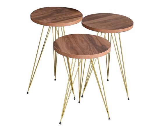 Βοηθητικά τραπέζια Wakmi pakoworld σετ 3τεμ φυσικό-πόδι χρυσό μέταλλο - ΒΟΗΘΗΤΙΚΑ ΤΡΑΠΕΖΑΚΙΑ στο Milonadakis.gr