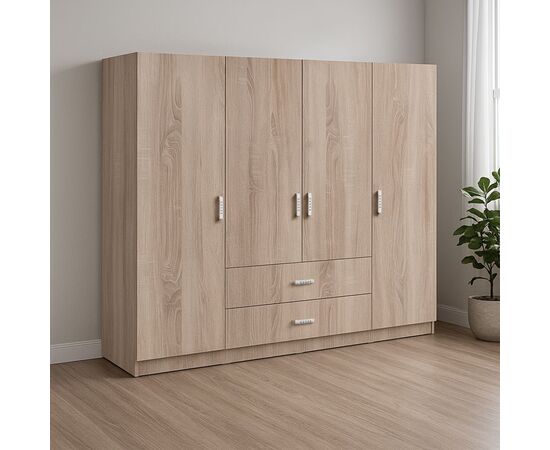 Ντουλάπα τετράφυλλη Royal pakoworld με συρτάρια sonoma 200x58x177εκ - ΝΤΟΥΛΑΠΕΣ στο Milonadakis.gr