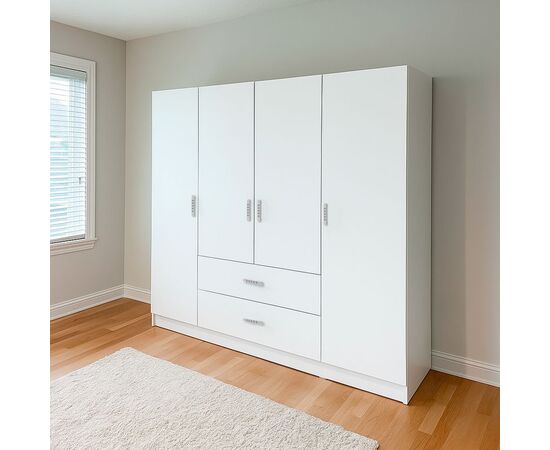 Ντουλάπα τετράφυλλη Royal pakoworld με συρτάρια λευκό 200x58x177εκ - ΝΤΟΥΛΑΠΕΣ στο Milonadakis.gr