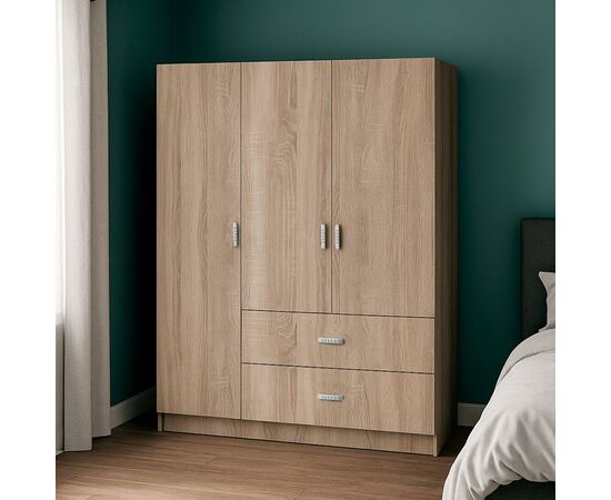 Ντουλάπα τρίφυλλη Royal pakoworld με συρτάρια sonoma 150x58x177εκ - ΝΤΟΥΛΑΠΕΣ στο Milonadakis.gr