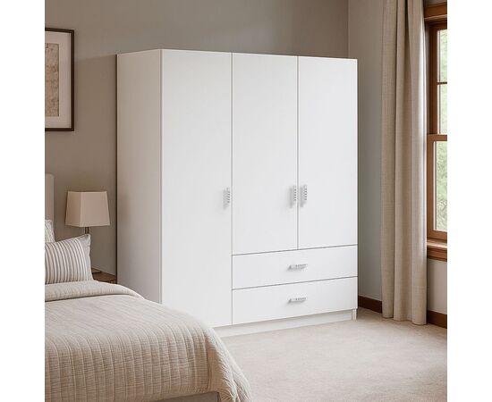 Ντουλάπα τρίφυλλη Royal pakoworld με συρτάρια λευκό 150x58x177εκ - ΝΤΟΥΛΑΠΕΣ στο Milonadakis.gr