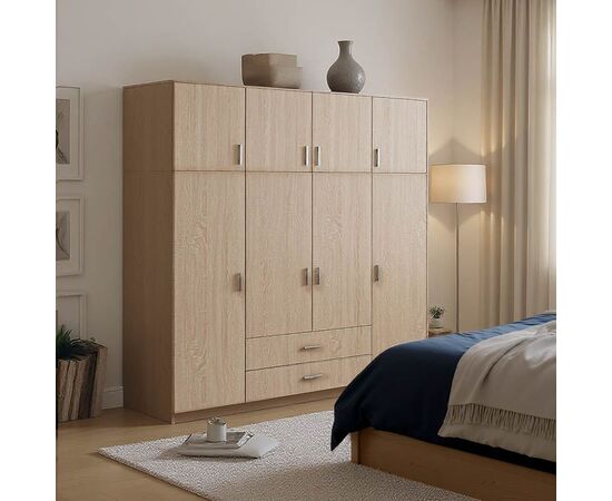 Ντουλάπα τετράφυλλη Royal pakoworld με συρτάρια και πατάρι sonoma 200x58x230εκ - ΝΤΟΥΛΑΠΕΣ στο Milonadakis.gr