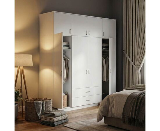 Ντουλάπα τετράφυλλη Royal pakoworld με συρτάρια και πατάρι λευκό 200x58x230εκ - ΝΤΟΥΛΑΠΕΣ στο Milonadakis.gr