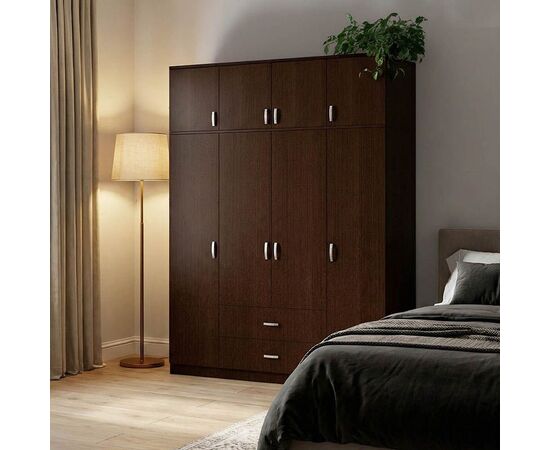 Ντουλάπα τετράφυλλη Royal pakoworld με συρτάρια και πατάρι wenge 200x58x230εκ - ΝΤΟΥΛΑΠΕΣ στο Milonadakis.gr