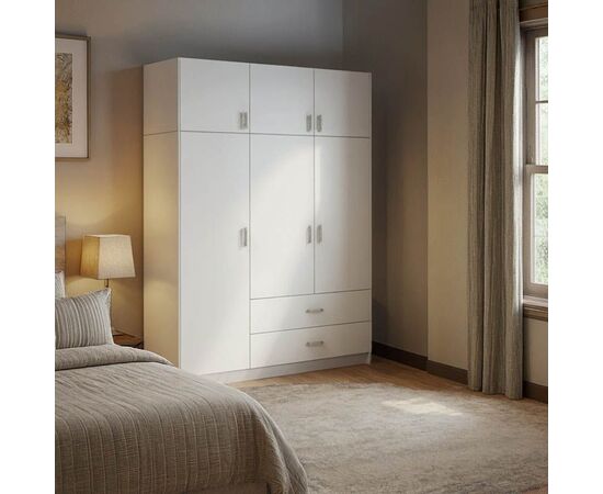 Ντουλάπα τρίφυλλη Royal pakoworld με συρτάρια και πατάρι λευκό 150x58x230εκ - ΝΤΟΥΛΑΠΕΣ στο Milonadakis.gr