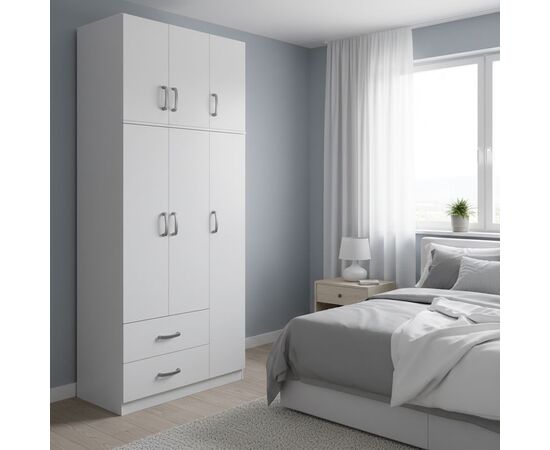 Ντουλάπα τρίφυλλη με 2 συρτάρια και πατάρι Lego pakoworld σε λευκή απόχρωση 90x42x240εκ - ΝΤΟΥΛΑΠΕΣ στο Milonadakis.gr