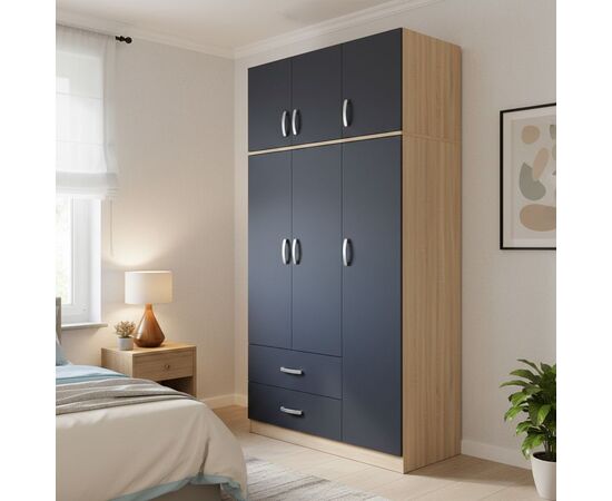 Ντουλάπα τρίφυλλη με 2 συρτάρια και πατάρι Lego pakoworld σε oak-ανθρακί απόχρωση 90x42x240εκ - ΝΤΟΥΛΑΠΕΣ στο Milonadakis.gr