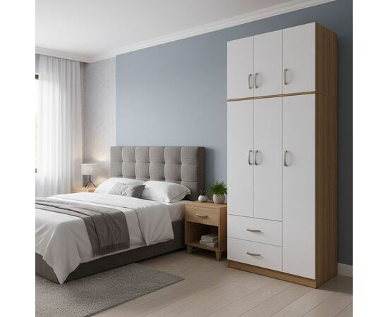 Ντουλάπα τρίφυλλη με 2 συρτάρια και πατάρι Lego pakoworld σε oak-λευκή απόχρωση 90x42x240εκ - ΝΤΟΥΛΑΠΕΣ στο Milonadakis.gr