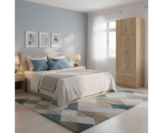 Ντουλάπα δίφυλλη με 2 συρτάρια και πατάρι Lego pakoworld σε oak απόχρωση 80x42x240εκ - ΝΤΟΥΛΑΠΕΣ στο Milonadakis.gr