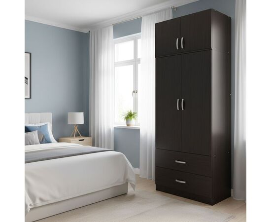 Ντουλάπα δίφυλλη με 2 συρτάρια και πατάρι Lego pakoworld σε wenge απόχρωση 80x42x240εκ - ΝΤΟΥΛΑΠΕΣ στο Milonadakis.gr