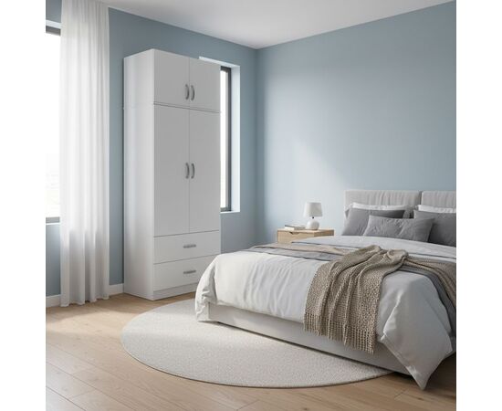 Ντουλάπα δίφυλλη με 2 συρτάρια και πατάρι Lego pakoworld σε λευκή απόχρωση 80x42x240εκ - ΝΤΟΥΛΑΠΕΣ στο Milonadakis.gr