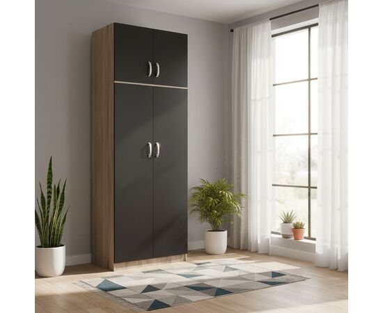 Ντουλάπα δίφυλλη και πατάρι Lego pakoworld σε sonoma-ανθρακί απόχρωση 80x42x240εκ - ΝΤΟΥΛΑΠΕΣ στο Milonadakis.gr