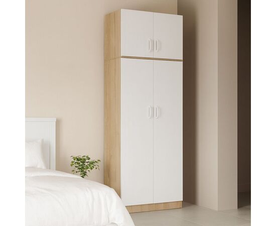 Ντουλάπα δίφυλλη και πατάρι Lego pakoworld σε sonoma-λευκή απόχρωση 80x42x240εκ - ΝΤΟΥΛΑΠΕΣ στο Milonadakis.gr