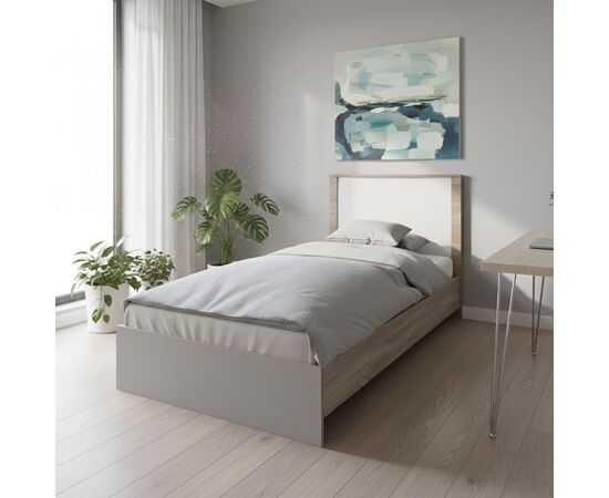 Κρεβάτι Athos pakoworld σε sonoma-λευκό απόχρωση 90x190εκ - ΚΡΕΒΑΤΙΑ στο Milonadakis.gr