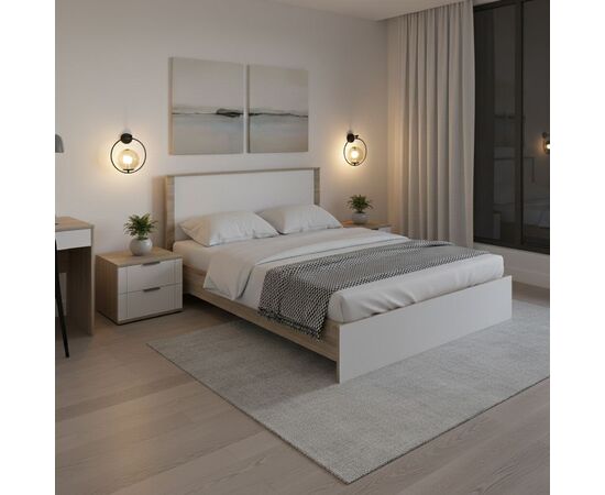 Κρεβάτι Athos pakoworld σε sonoma-λευκό απόχρωση 160x200εκ - ΚΡΕΒΑΤΙΑ στο Milonadakis.gr