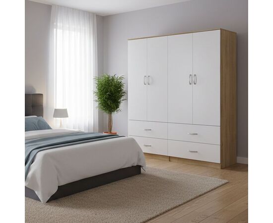 Ντουλάπα τετράφυλλη με συρτάρια Lego pakoworld sonoma- λευκή 160x42x180εκ - ΝΤΟΥΛΑΠΕΣ στο Milonadakis.gr