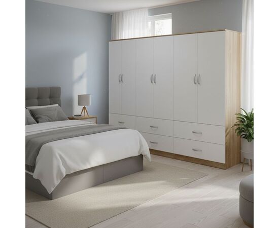 Ντουλάπα εξάφυλλη με συρτάρια Lego pakoworld sonoma-λευκό  240x42x180εκ - ΝΤΟΥΛΑΠΕΣ στο Milonadakis.gr