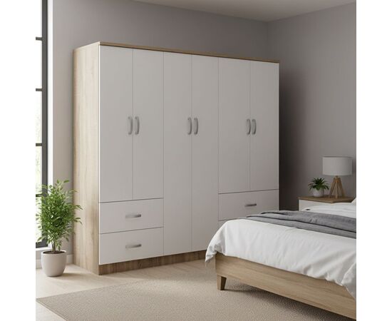 Ντουλάπα εξάφυλλη Lego pakoworld Sonoma-λευκό 200.5x42x180εκ - ΝΤΟΥΛΑΠΕΣ στο Milonadakis.gr