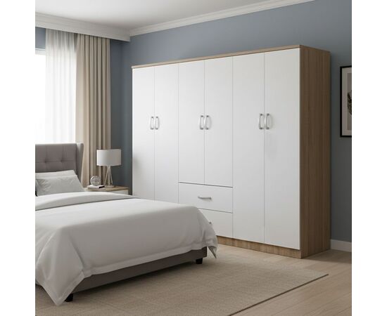 Ντουλάπα εξάφυλλη Lego Ι pakoworld sonoma-λευκό 200.5x42x180εκ - ΝΤΟΥΛΑΠΕΣ στο Milonadakis.gr