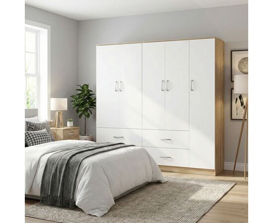 Ντουλάπα πεντάφυλλη Lego pakoworld sonoma-λευκό 170x42x180εκ - ΝΤΟΥΛΑΠΕΣ στο Milonadakis.gr