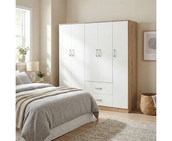 Ντουλάπα πεντάφυλλη Lego I pakoworld sonoma-λευκό 170x42x180εκ - ΝΤΟΥΛΑΠΕΣ στο Milonadakis.gr