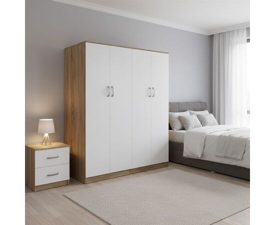 Ντουλάπα τετράφυλλη Lego Ι pakoworld sonoma-λευκό 160x42x180εκ - ΝΤΟΥΛΑΠΕΣ στο Milonadakis.gr