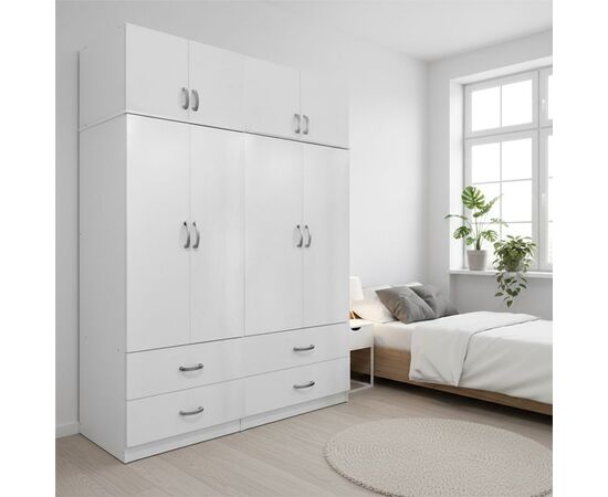 Ντουλάπα τετράφυλλη με συρτάρια και πατάρι Lego pakoworld λευκή 160x42x240εκ - ΝΤΟΥΛΑΠΕΣ στο Milonadakis.gr