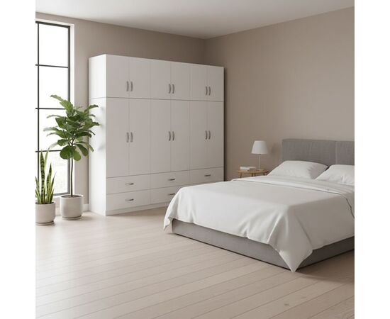 Ντουλάπα εξάφυλλη με συρτάρια και πατάρι Lego pakoworld λευκή 240x42x240εκ - ΝΤΟΥΛΑΠΕΣ στο Milonadakis.gr