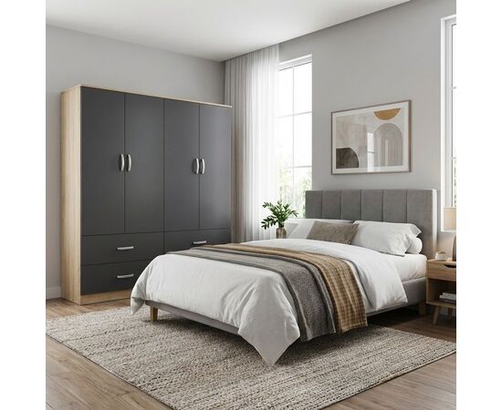 Ντουλάπα τετράφυλλη με συρτάρια Lego pakoworld sonoma-ανθρακί 160x42x180εκ - ΝΤΟΥΛΑΠΕΣ στο Milonadakis.gr