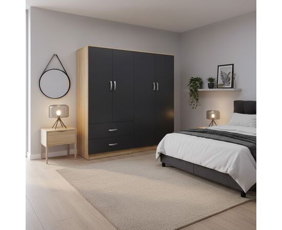 Ντουλάπα τετράφυλλη Lego pakoworld sonoma-ανθρακί 160x42x180εκ - ΝΤΟΥΛΑΠΕΣ στο Milonadakis.gr