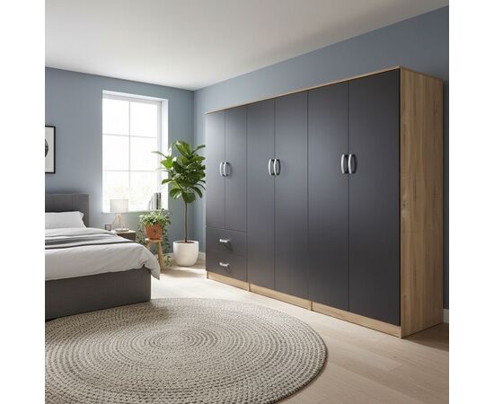 Ντουλάπα εξάφυλλη Lego I pakoworld sonoma-ανθρακί 240x42x180εκ - ΝΤΟΥΛΑΠΕΣ στο Milonadakis.gr