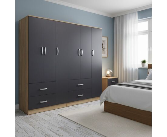 Ντουλάπα εξάφυλλη Lego pakoworld sonoma-ανθρακί 180x42x180εκ - ΝΤΟΥΛΑΠΕΣ στο Milonadakis.gr