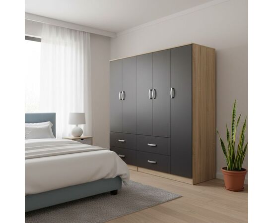 Ντουλάπα πεντάφυλλη Lego pakoworld sonoma-ανθρακί 170x42x180εκ - ΝΤΟΥΛΑΠΕΣ στο Milonadakis.gr