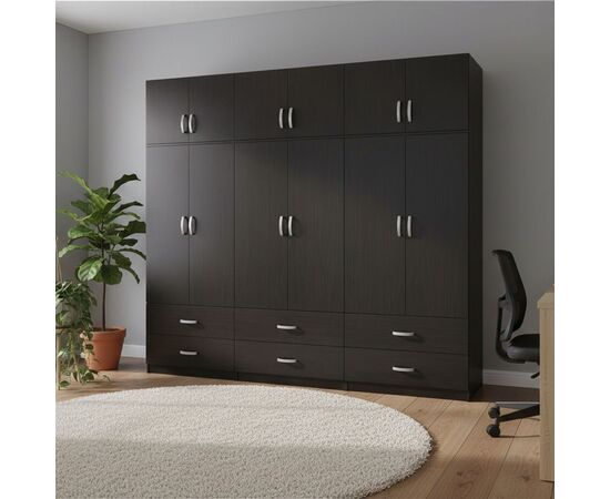 Ντουλάπα εξάφυλλη με συρτάρια και πατάρι Lego pakoworld wenge 240x42x240εκ - ΝΤΟΥΛΑΠΕΣ στο Milonadakis.gr