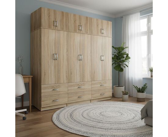 Ντουλάπα εξάφυλλη με συρτάρια και πατάρι Lego pakoworld sonoma 240x42x240εκ - ΝΤΟΥΛΑΠΕΣ στο Milonadakis.gr