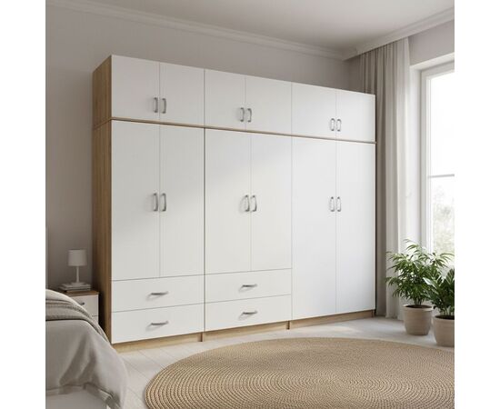 Ντουλάπα εξάφυλλη με πατάρι Lego pakoworld sonoma-λευκή 240x42x240εκ - ΝΤΟΥΛΑΠΕΣ στο Milonadakis.gr
