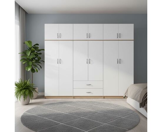 Ντουλάπα εξάφυλλη με πατάρι Lego I pakoworld sonoma-λευκή 240x42x240εκ - ΝΤΟΥΛΑΠΕΣ στο Milonadakis.gr