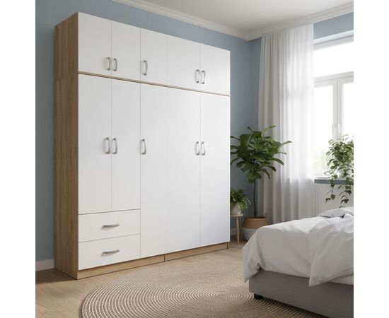 Ντουλάπα πεντάφυλλη με πατάρι Lego I pakoworld sonoma-λευκή 170x42x240εκ - ΝΤΟΥΛΑΠΕΣ στο Milonadakis.gr